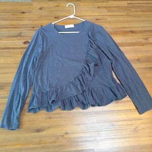 Chic Ruffled Long Sleeve Blouse - Blue